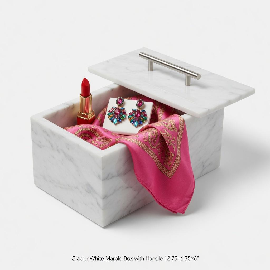 Handmade Glacier White Marble box  12 3/4" × 6 3/4" height 6 3/8" a perfect elegant storage box for office kitchen or anywhere free shipping