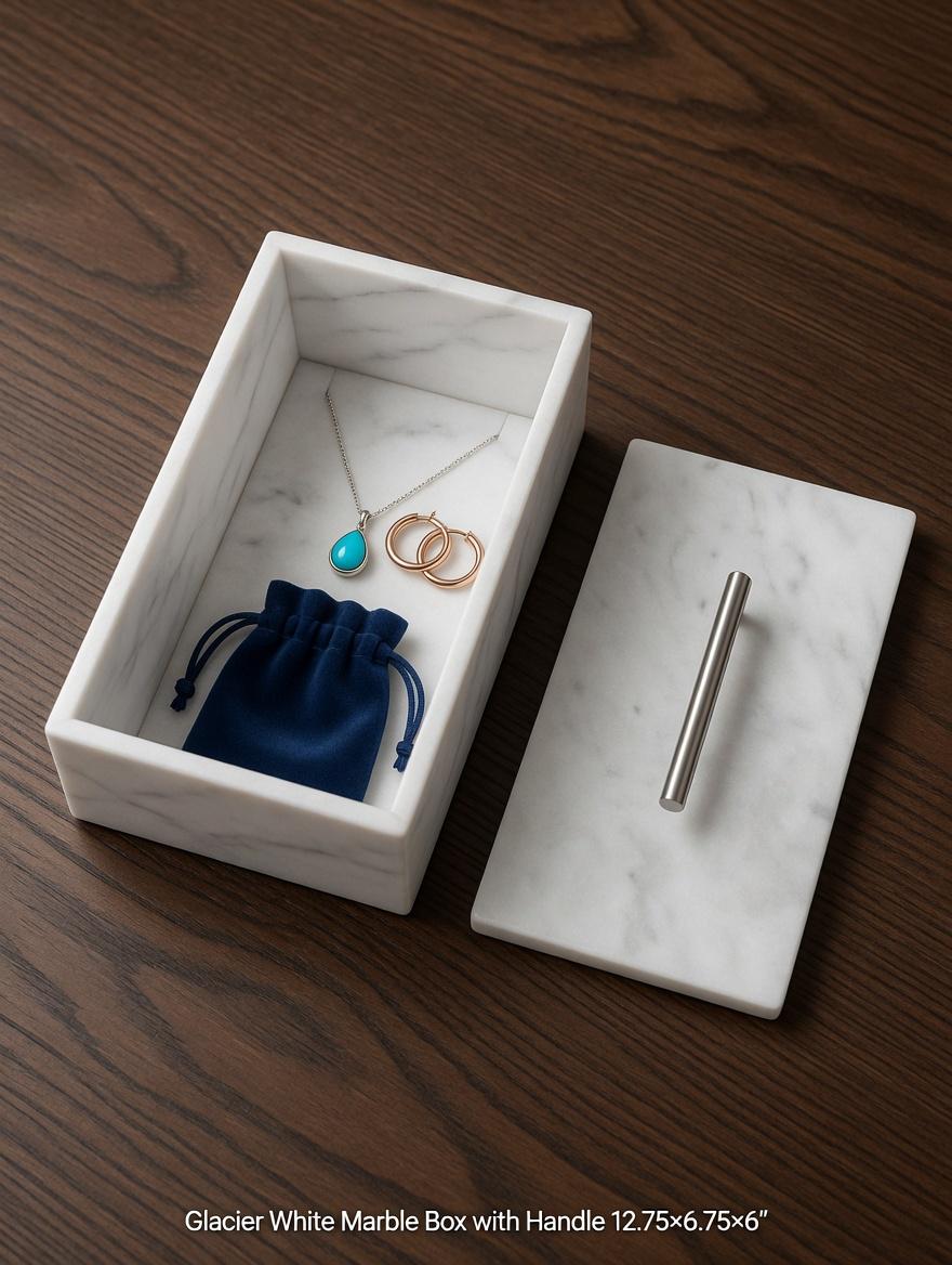 Handmade Glacier White Marble box  12 3/4" × 6 3/4" height 6 3/8" a perfect elegant storage box for office kitchen or anywhere free shipping