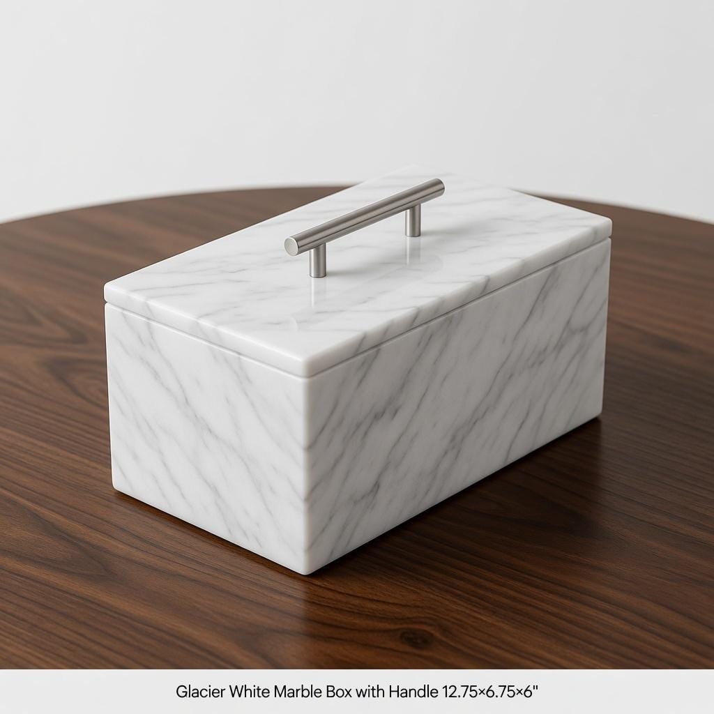 Handmade Glacier White Marble box  12 3/4" × 6 3/4" height 6 3/8" a perfect elegant storage box for office kitchen or anywhere free shipping