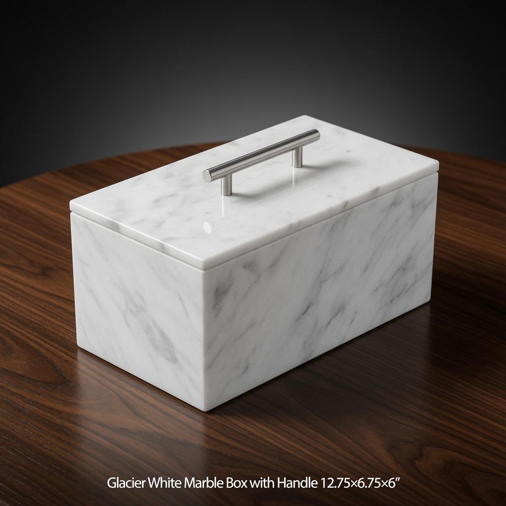 Handmade Glacier White Marble box  12 3/4" × 6 3/4" height 6 3/8" a perfect elegant storage box for office kitchen or anywhere free shipping