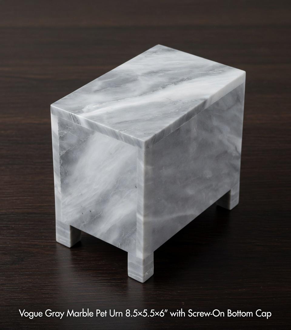 Handmade Vogue Gray Pet Urn 8 1/2" x 5 1/2" Height 6 1/2" elegant grey with white accents. Elegant vessel. Free Shipping.