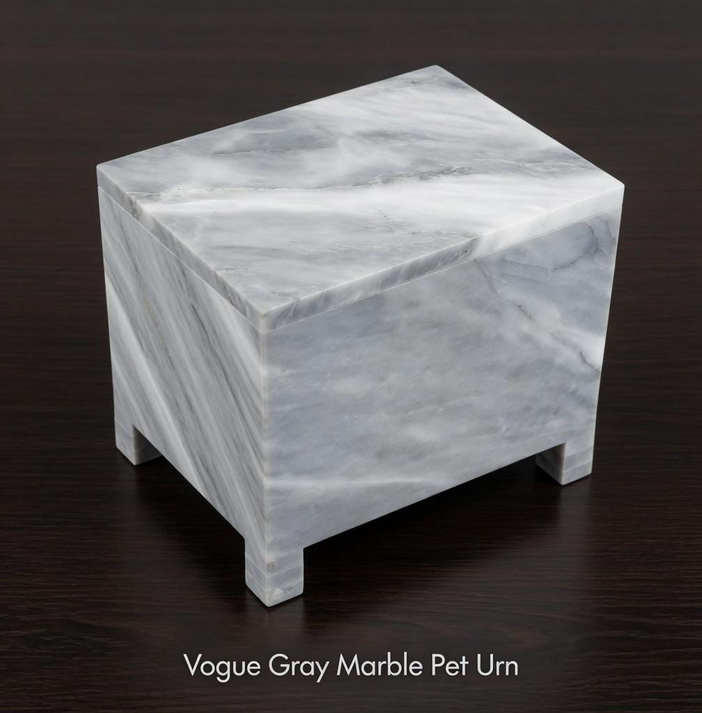 Handmade Vogue Gray Pet Urn 8 1/2" x 5 1/2" Height 6 1/2" elegant grey with white accents. Elegant vessel. Free Shipping.