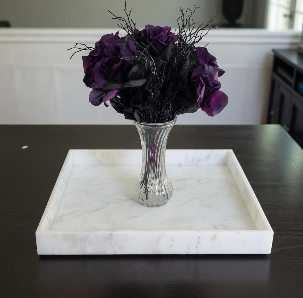 Handmade Ocean White Marble Tray 16" × 16" x 2"(height), Free Shipping Beautiful perfect for a centerpiece a great housewarming gift.