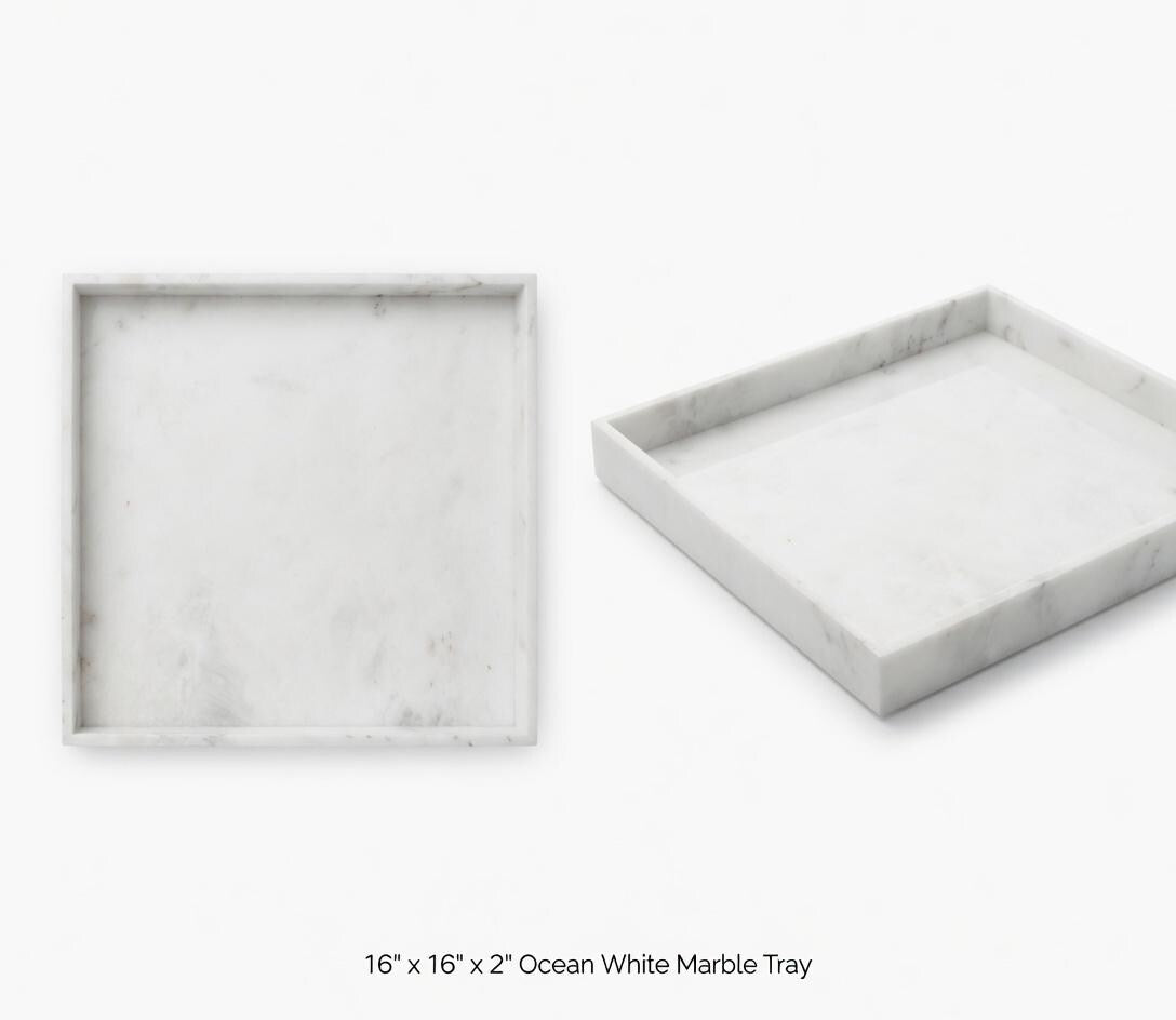Handmade Ocean White Marble Tray 16" × 16" x 2"(height), Free Shipping Beautiful perfect for a centerpiece a great housewarming gift.