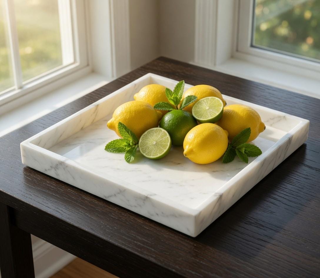 Handmade Ocean White Marble Tray 16" × 16" x 2"(height), Free Shipping Beautiful perfect for a centerpiece a great housewarming gift.