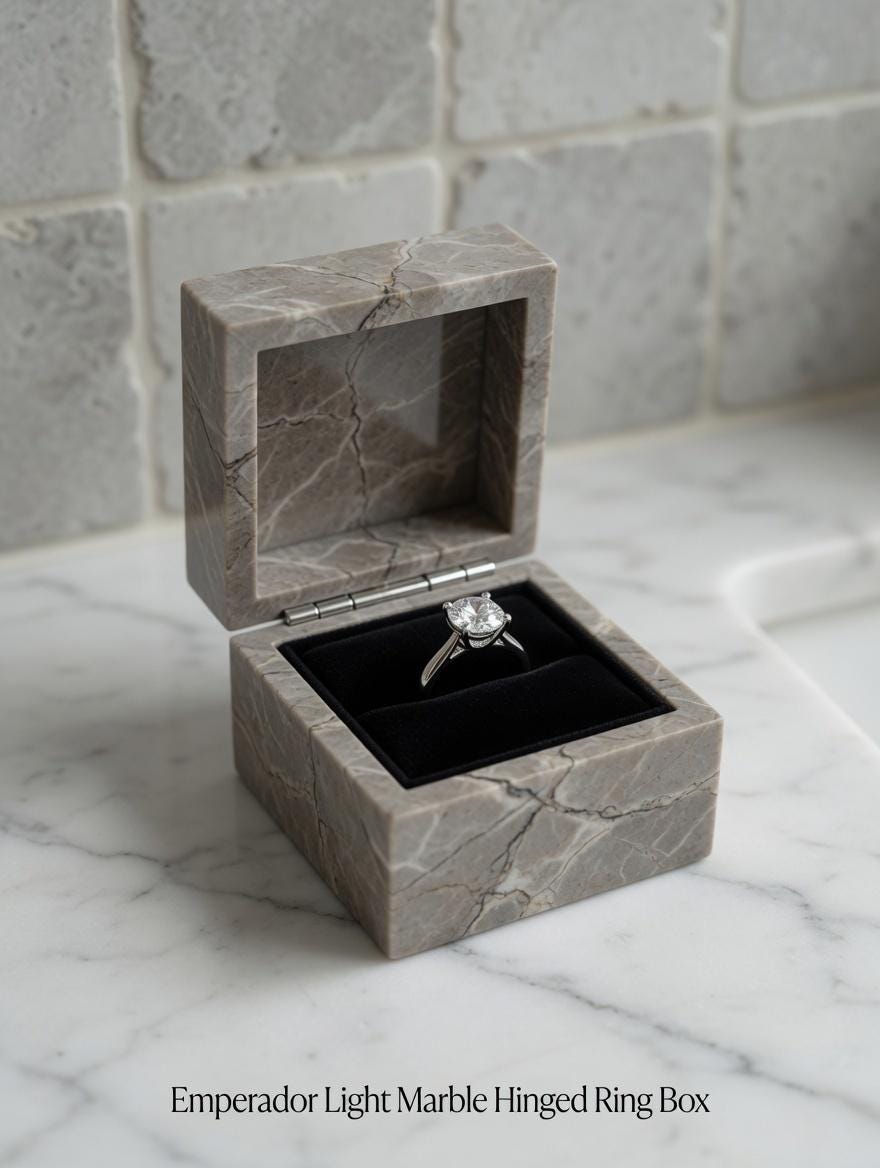 Emperador Light brown Marble Ring Box a beautiful box perfect for a proposal or display a perfect keepsake that will be treasure forever