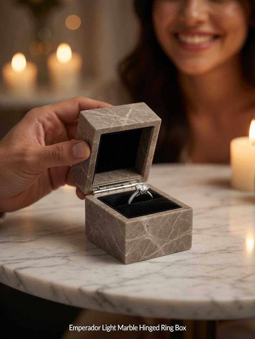 Emperador Light brown Marble Ring Box a beautiful box perfect for a proposal or display a perfect keepsake that will be treasure forever
