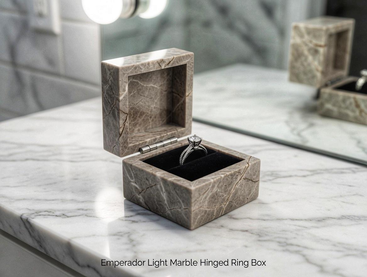 Emperador Light brown Marble Ring Box a beautiful box perfect for a proposal or display a perfect keepsake that will be treasure forever