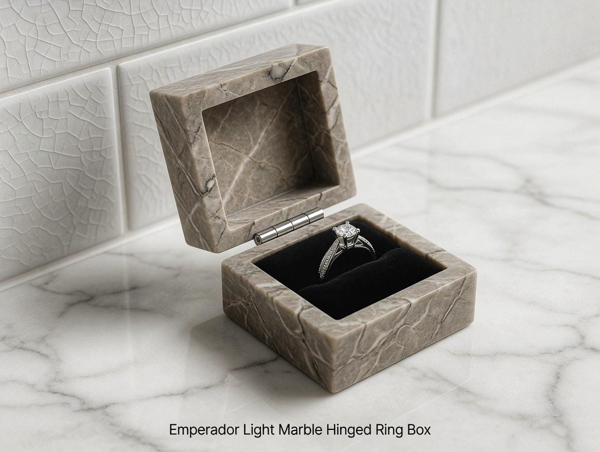 Emperador Light brown Marble Ring Box a beautiful box perfect for a proposal or display a perfect keepsake that will be treasure forever