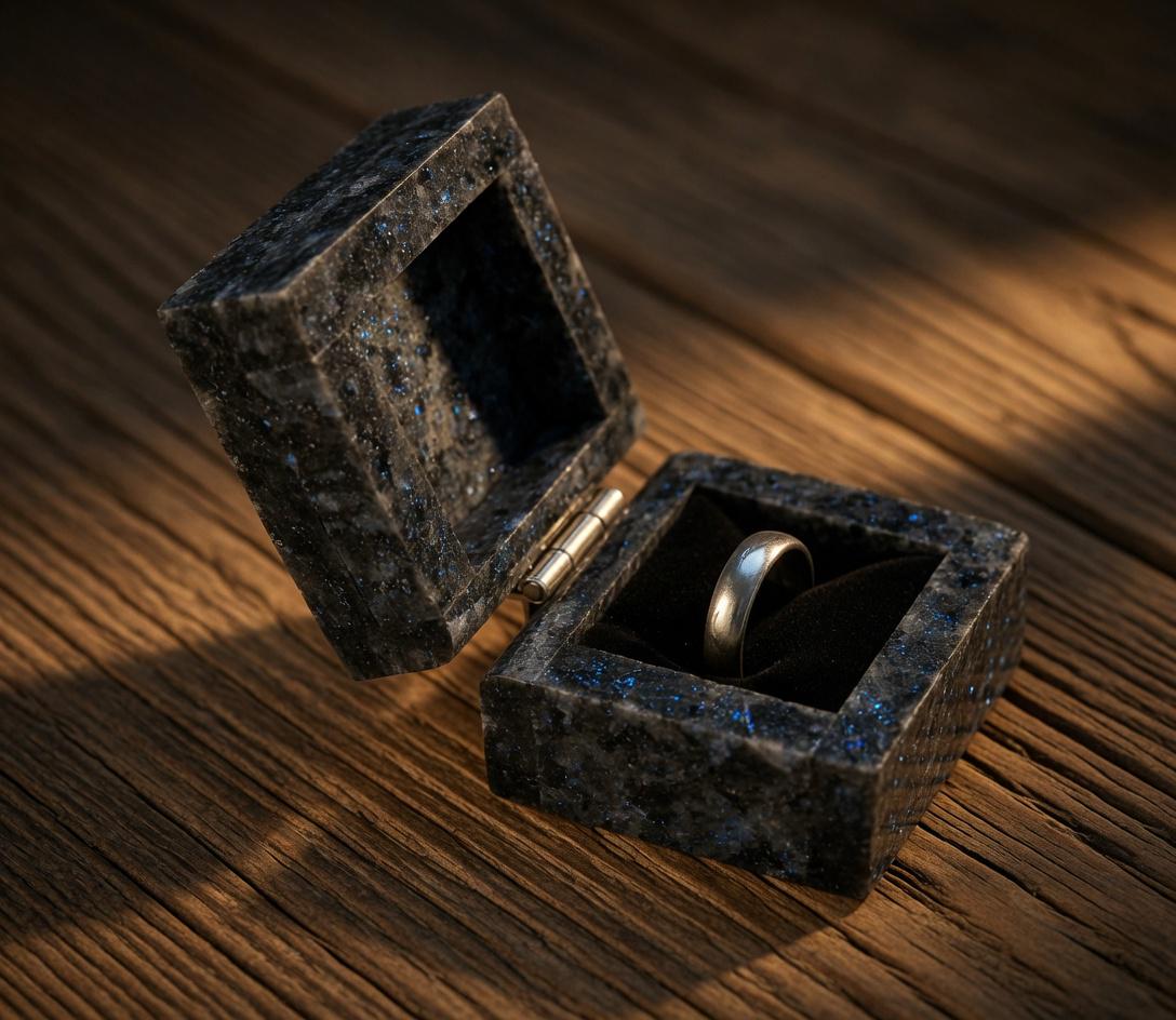 Blue Pearl Granite Ring Box a beautiful box perfect for a proposal or display a perfect keepsake that will be treasure forever