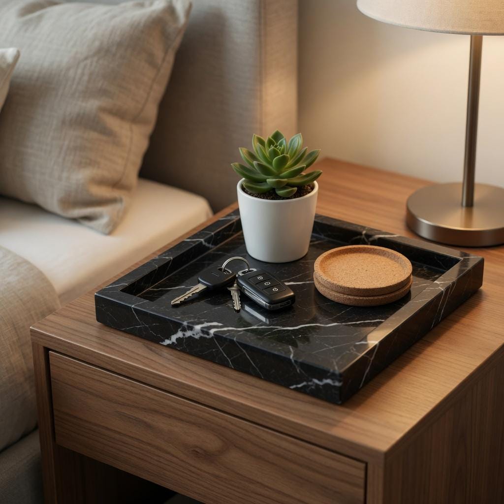 Mixed White Nero Marquina Marble Tray 6" × 6" height 1", perfect for your nightstand, bathroom, or perfect as base of a reed diffuser.