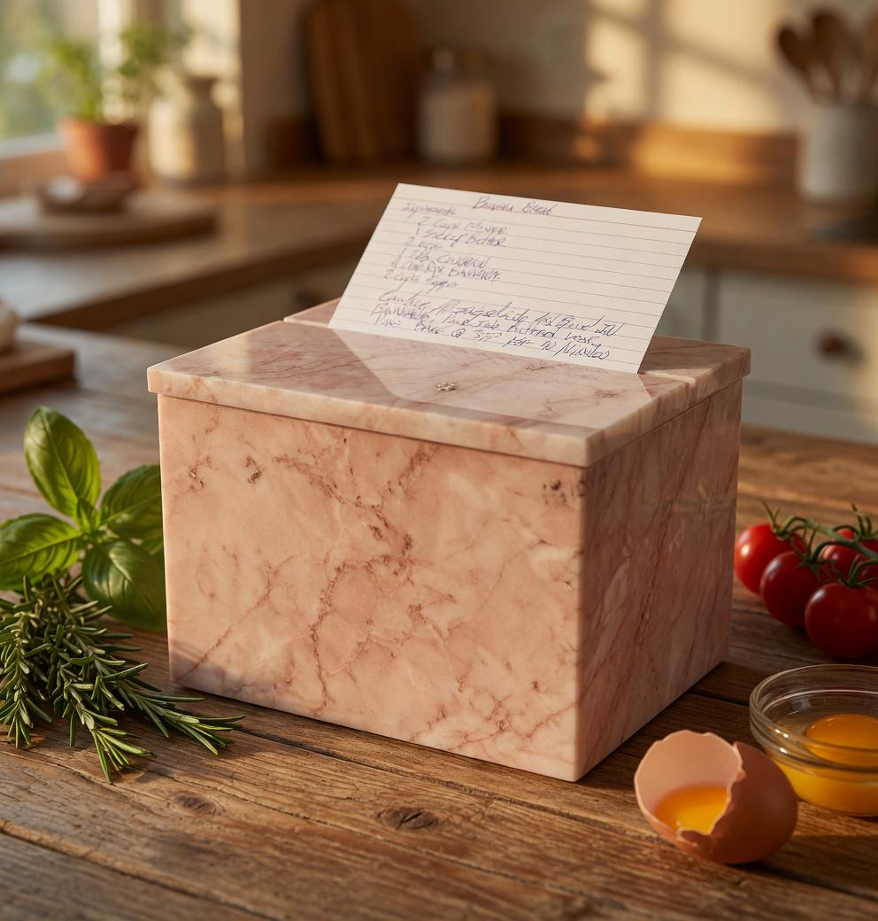 Marble Recipe Box Coral Notte Pink Marble 8"×6" height 6 1/2" fits 7x5 recipe cards Free Shipping