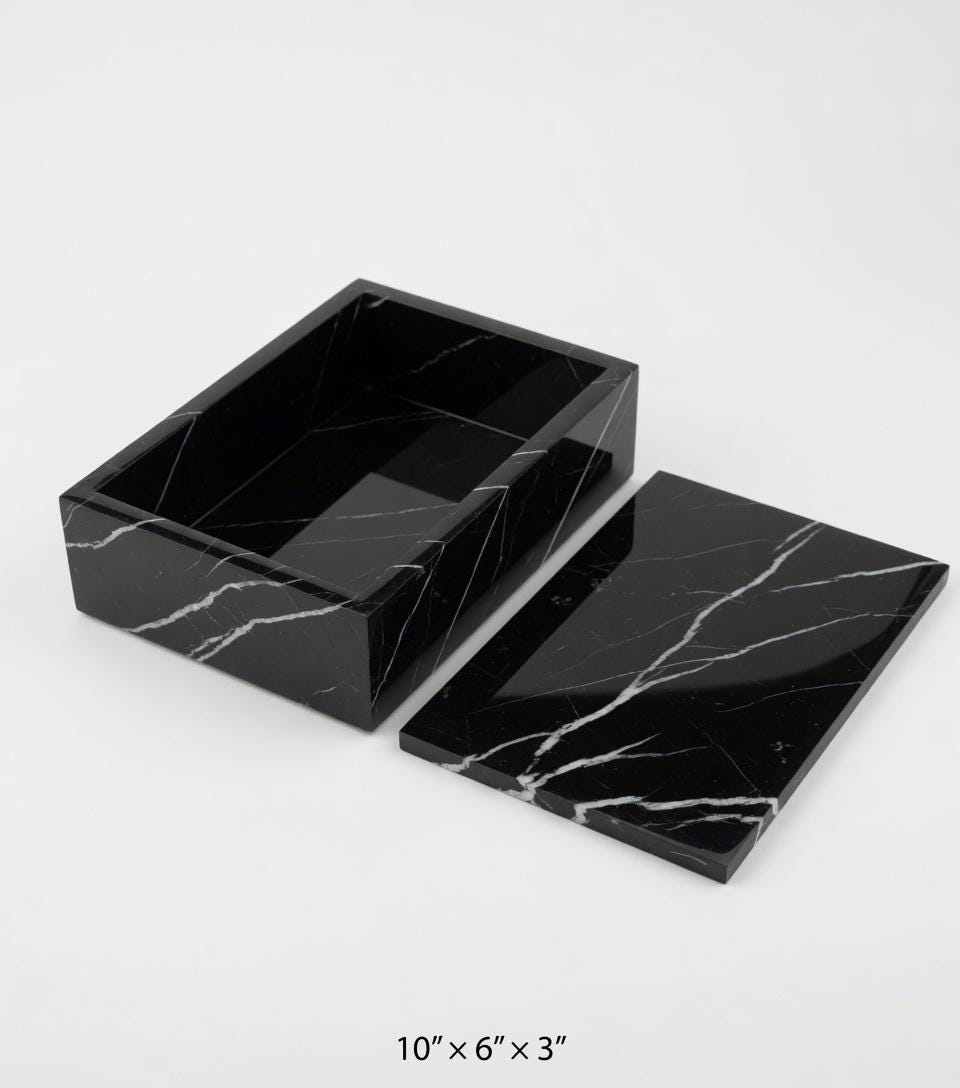 Handmade Nero Marquina Black Marble Box 10"×6" height 3" Beautiful Black Marble with white veining Free Shipping