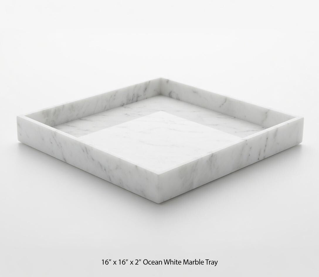 Handmade Ocean White Marble Tray 16" × 16" x 2"(height), Free Shipping Beautiful perfect for a centerpiece a great housewarming gift.