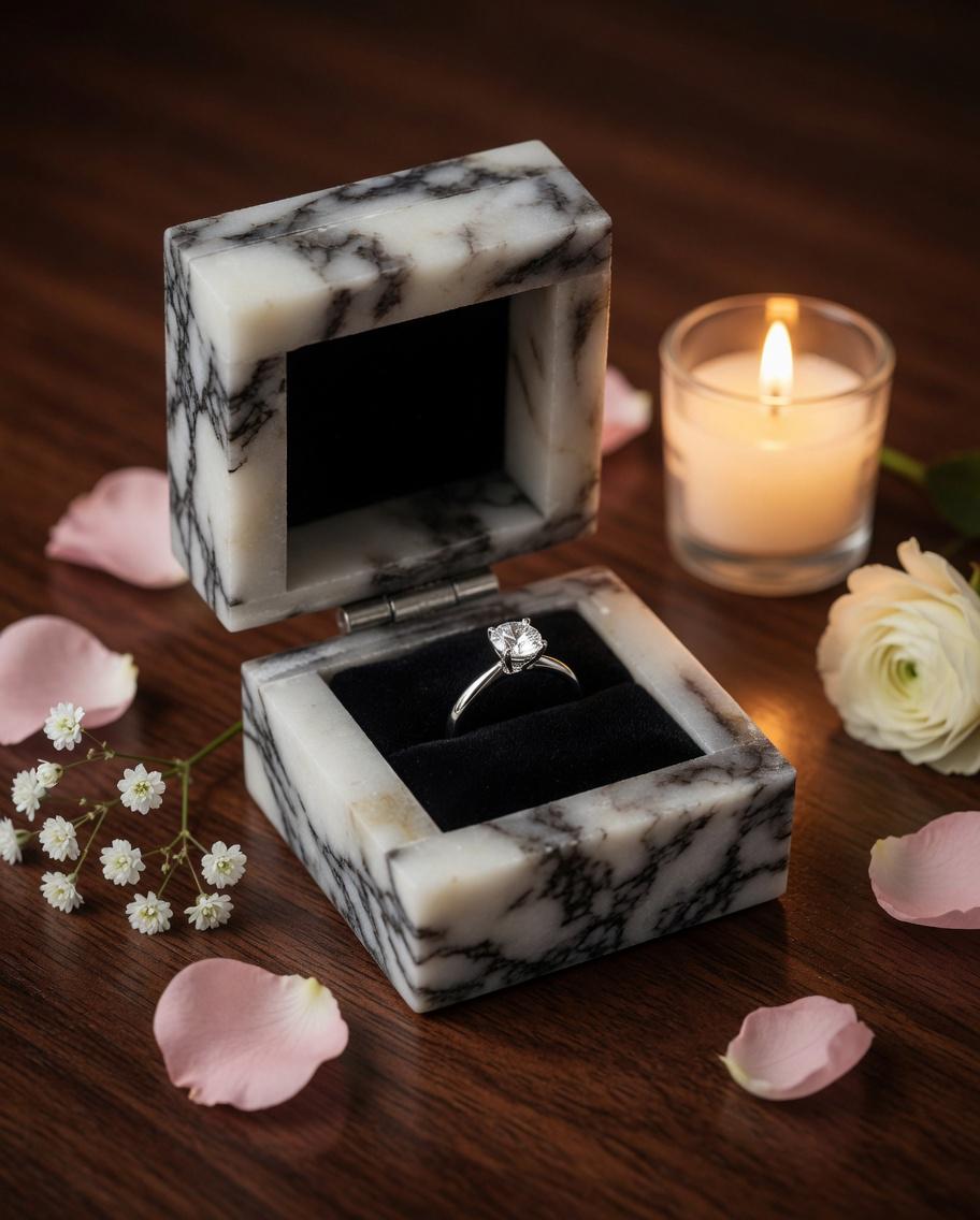 Amaretto Viola Purple White Ring Box a beautiful box perfect for a proposal or display a perfect keepsake that will be treasure forever