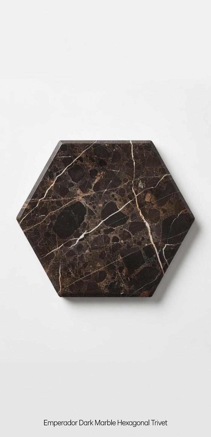 Emperador Dark Marble Hexagon Trivets,  Hot plate. Perfect to protect your table from hot pots available in many sizes.