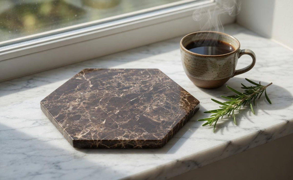 Emperador Dark Marble Hexagon Trivets,  Hot plate. Perfect to protect your table from hot pots available in many sizes.