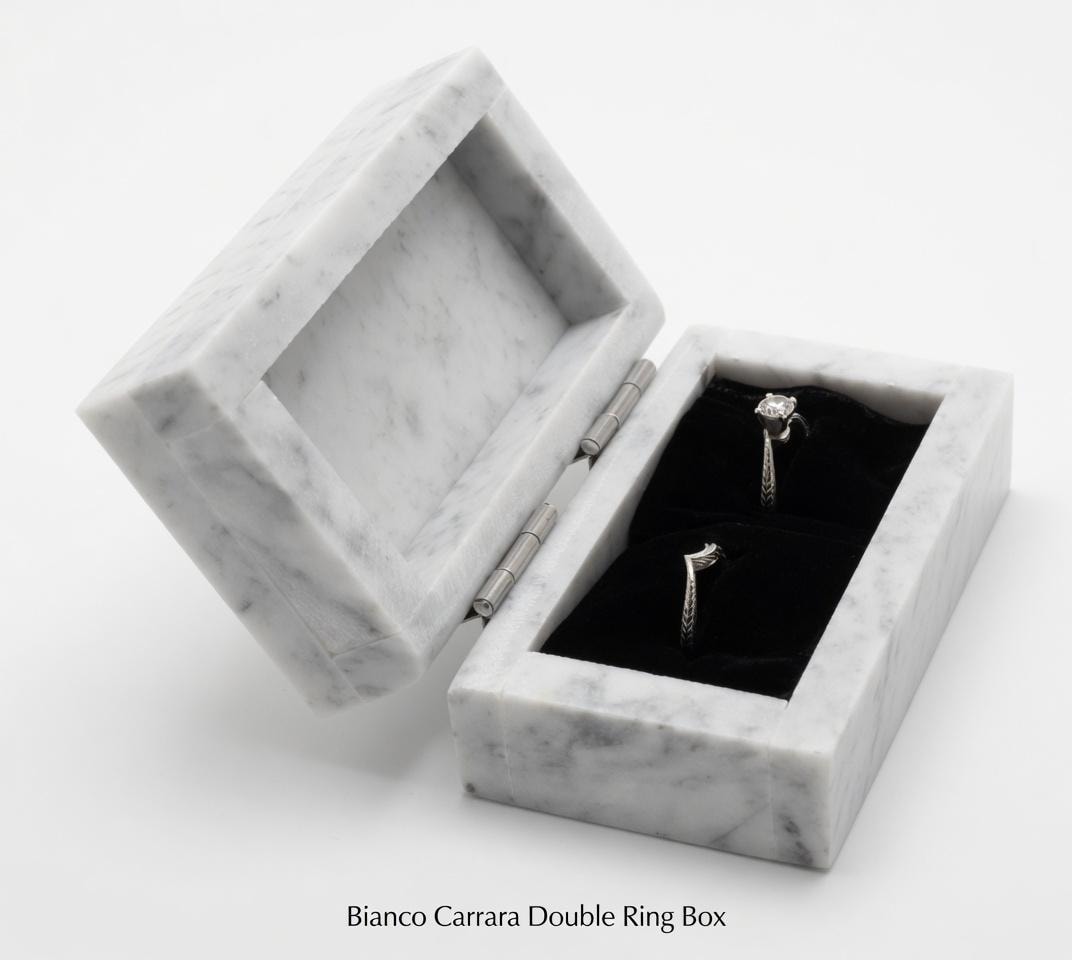 Bianco Carrara Marble Double Ring Box a beautiful box perfect for a proposal or display a perfect keepsake that will be treasure forever
