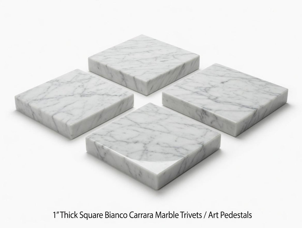1" thick Bianco Carrara marble Squares 6",7",8",9",10",11",12",13",14",15",16" available, Trivets,  Art Pedestals. Free Shipping.