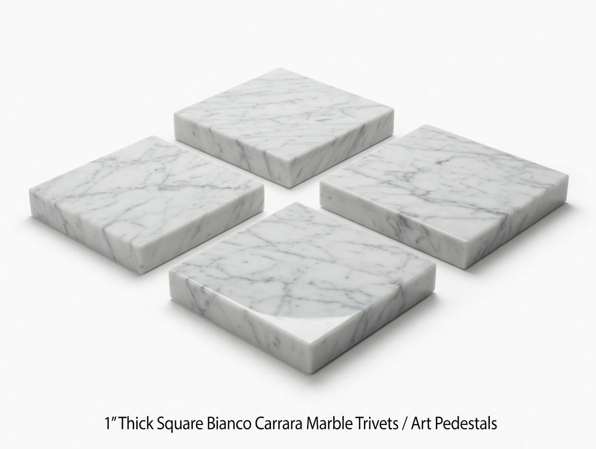 1" thick Bianco Carrara marble Squares 6",7",8",9",10",11",12",13",14",15",16" available, Trivets,  Art Pedestals. Free Shipping.