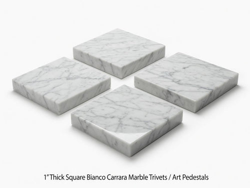 1" thick Bianco Carrara marble Squares 6",7",8",9",10",11",12",13",14",15",16" available, Trivets,  Art Pedestals. Free Shipping.