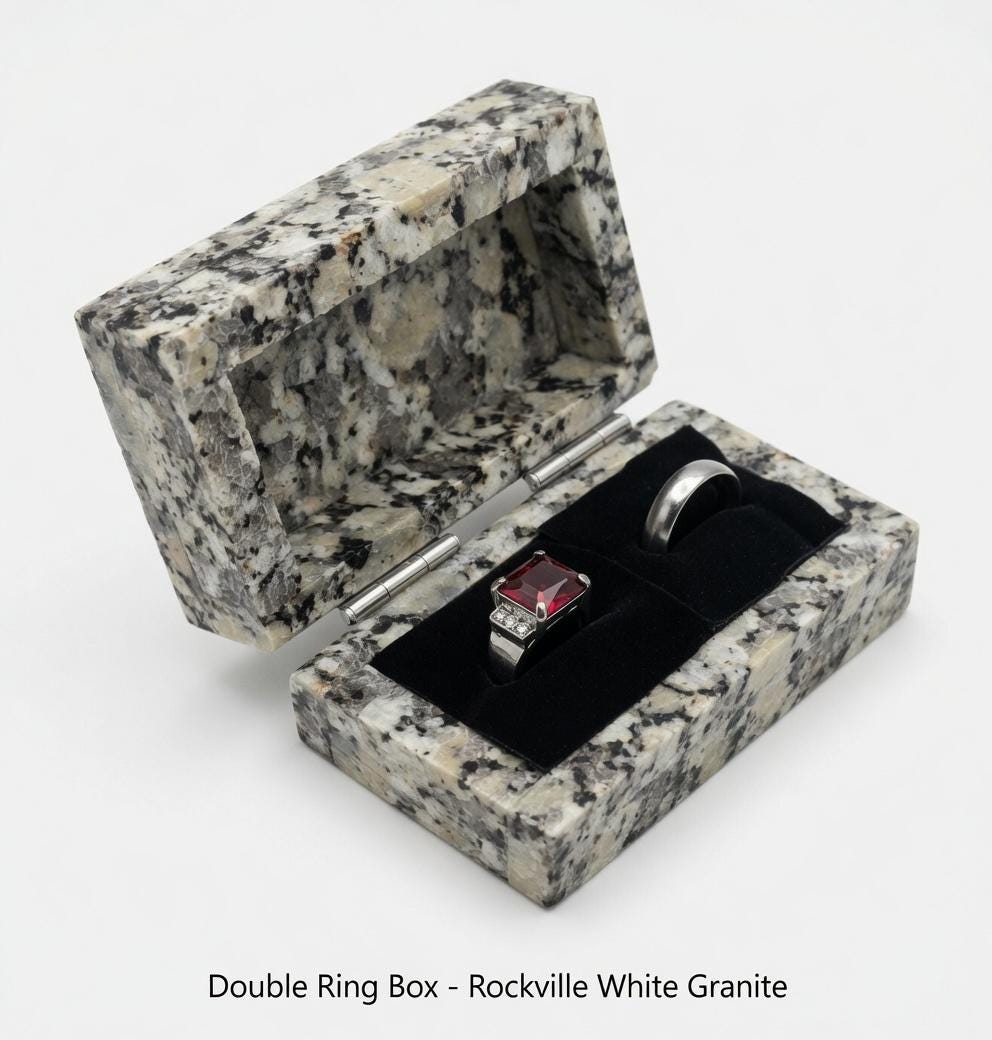 Rockville White Granite Double Ring Box a beautiful box perfect for a proposal or display a perfect keepsake that will be treasure forever