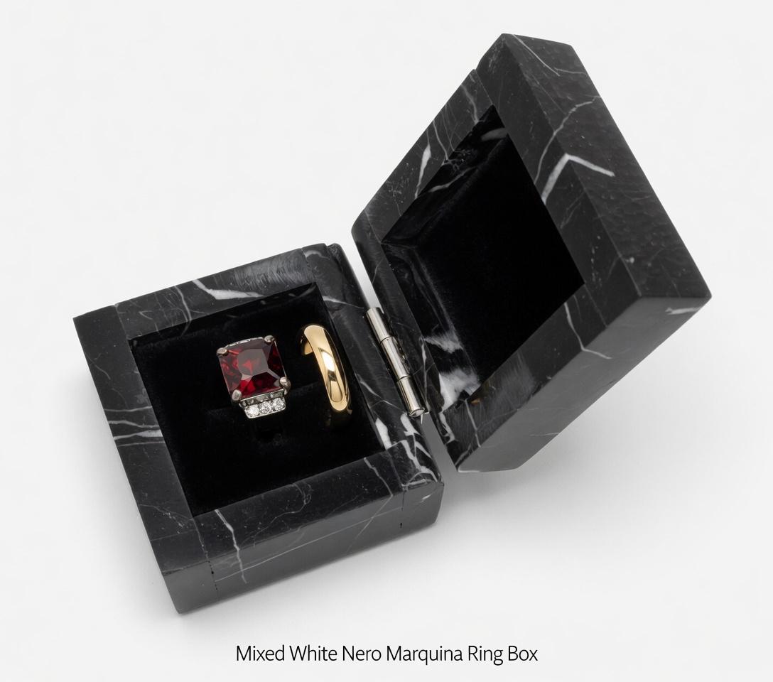 Mixed White Nero Marquina Marble Ring Box a beautiful box perfect for a proposal or display a perfect keepsake that will be treasure forever
