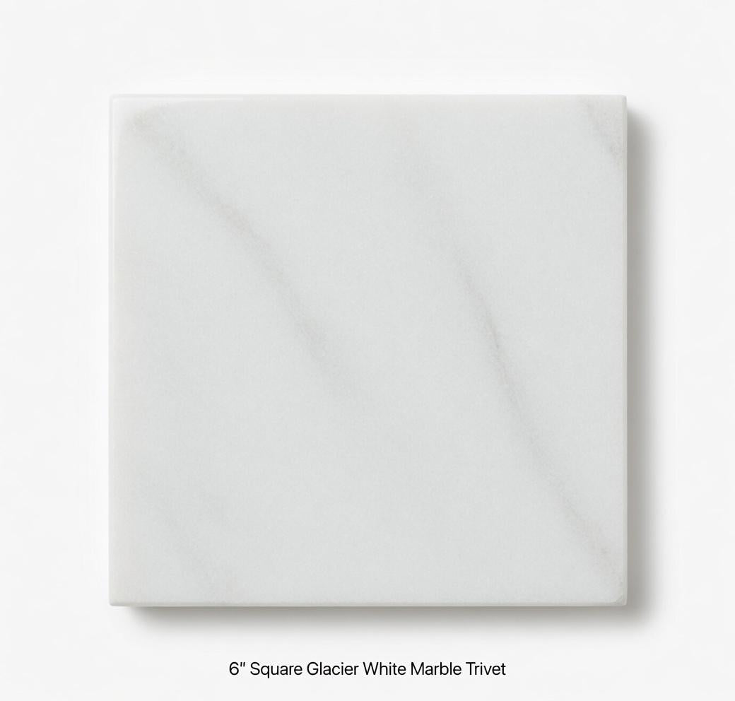 Handmade Glacier White Marble,  Hot plate. Perfect to protect your table from hot pots and pans 6" available in 3 shapes.