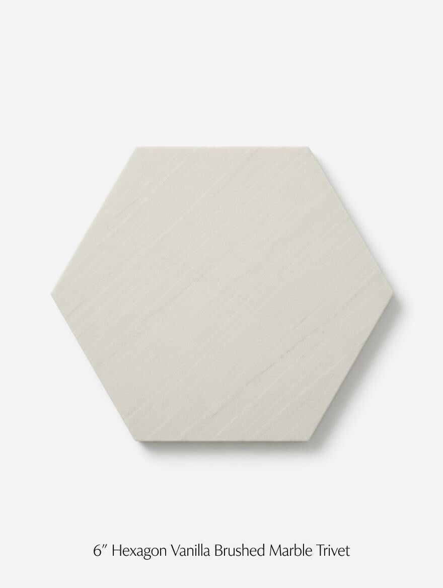 Handmade Vanilla Brushed Marble Trivet, Hot Plate, 6 Inch