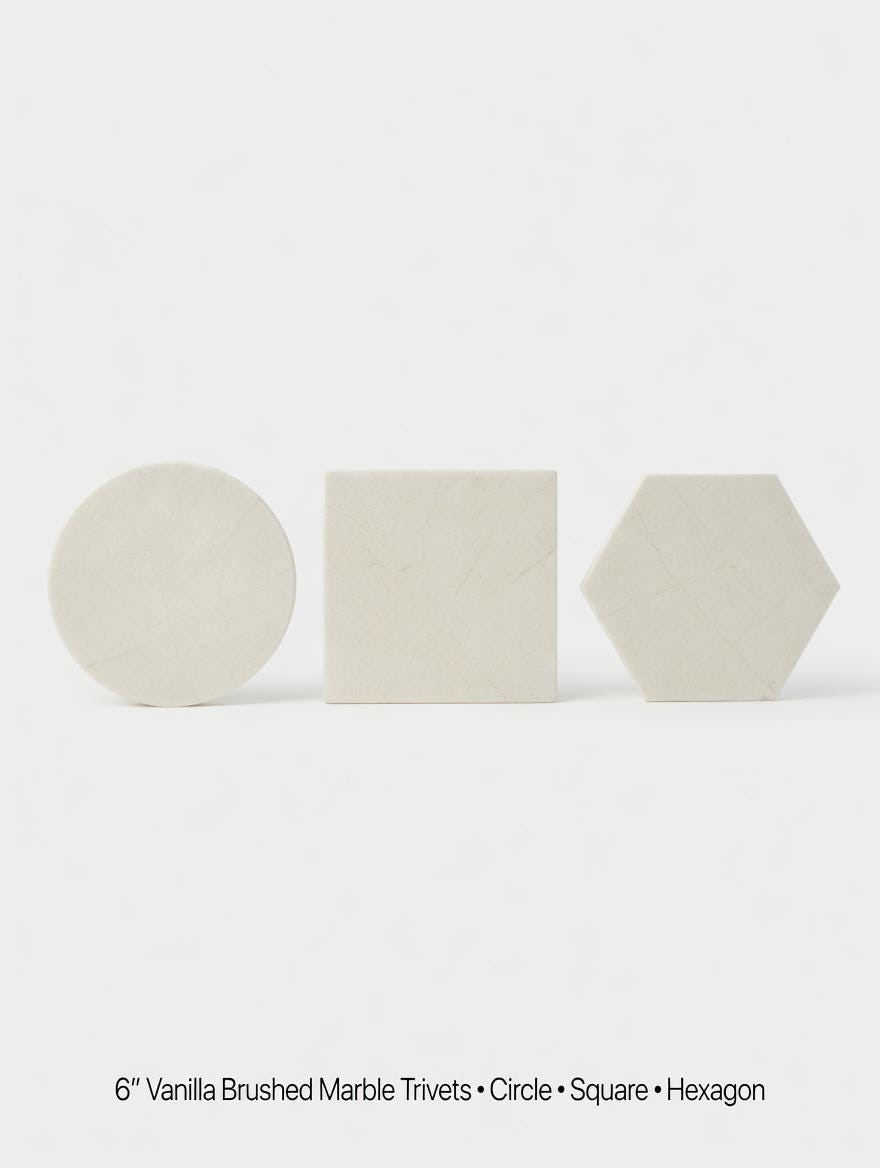 Handmade Vanilla Brushed Marble Trivet, Hot Plate, 6 Inch