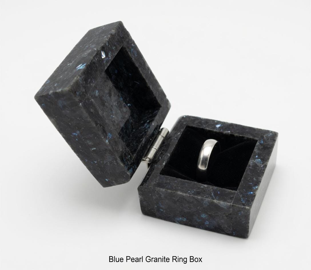 Blue Pearl Granite Ring Box a beautiful box perfect for a proposal or display a perfect keepsake that will be treasure forever