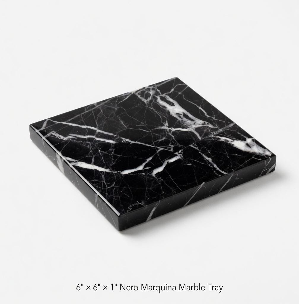 Mixed White Nero Marquina Marble Tray 6" × 6" height 1", perfect for your nightstand, bathroom, or perfect as base of a reed diffuser.