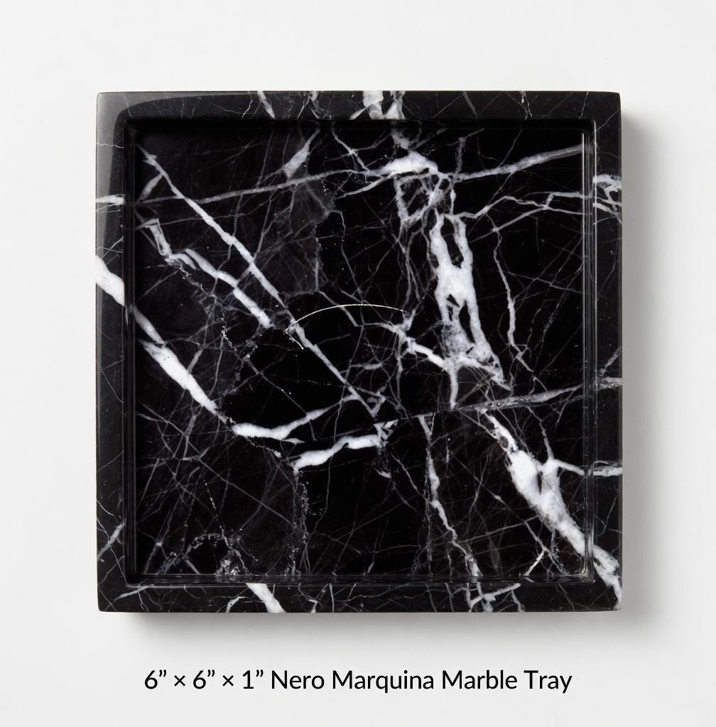 Mixed White Nero Marquina Marble Tray 6" × 6" height 1", perfect for your nightstand, bathroom, or perfect as base of a reed diffuser.