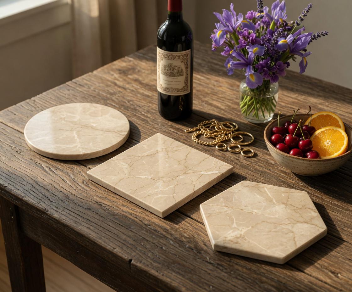 Handmade Cappuccino Marble,  Hot plate. Perfect to protect your table from hot pots and pans 12" available in 3 shapes.