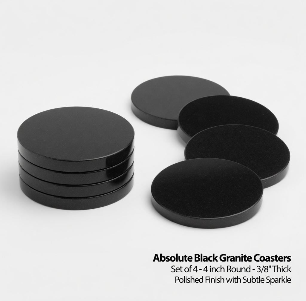 Handmade Absolute Black Granite Coasters, Set of 4
