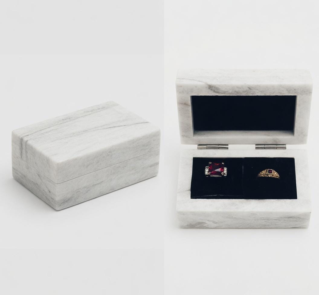 Bianco Orion Marble Double Ring Box a beautiful box perfect for a proposal or display a perfect keepsake that will be treasure forever