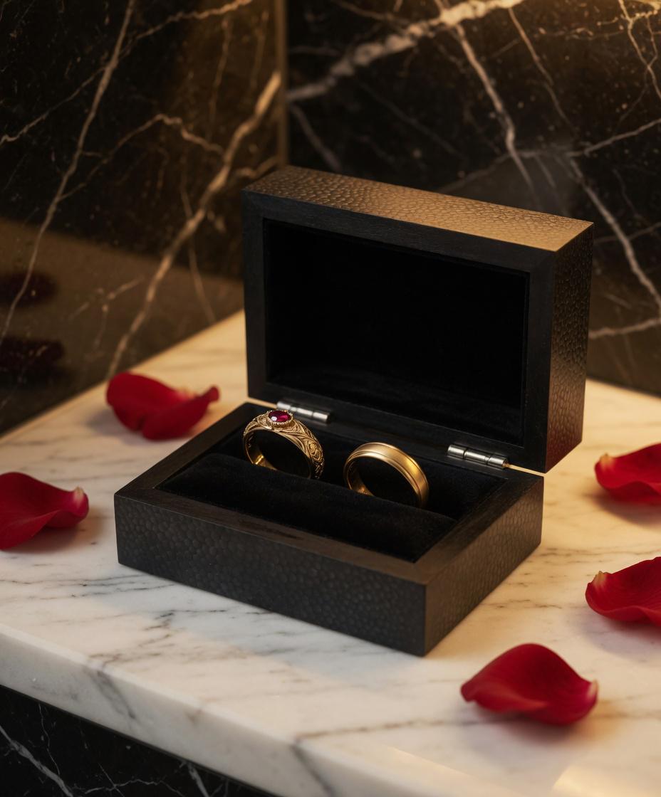Nero Marquina Marble Double Ring Box a beautiful box perfect for a proposal or display a perfect keepsake that will be treasure forever