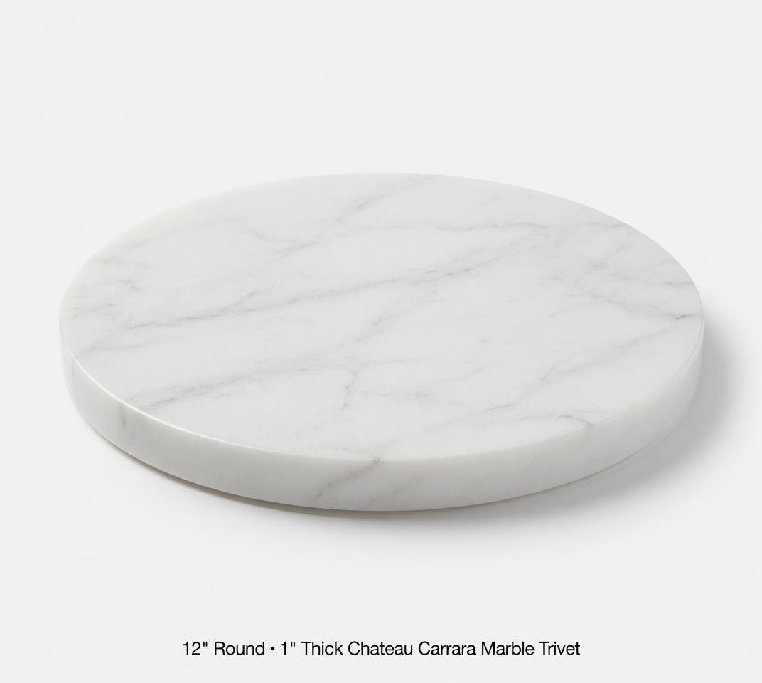 1" thick Chateau Carrara marble Trivets 6",7",8",9",10",11",12",13",14",15",16" available in a variety of shapes