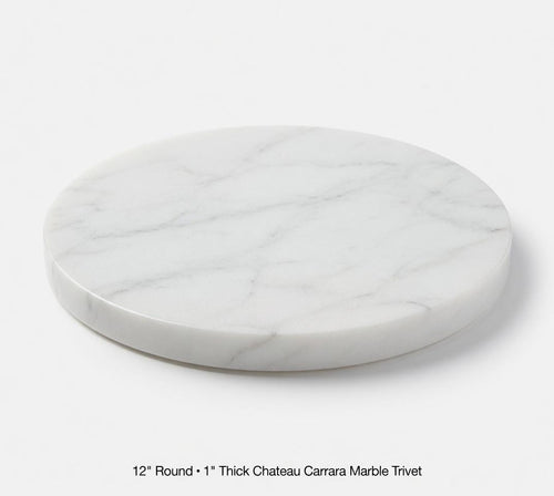 1" thick Chateau Carrara marble Trivets 6",7",8",9",10",11",12",13",14",15",16" available in a variety of shapes