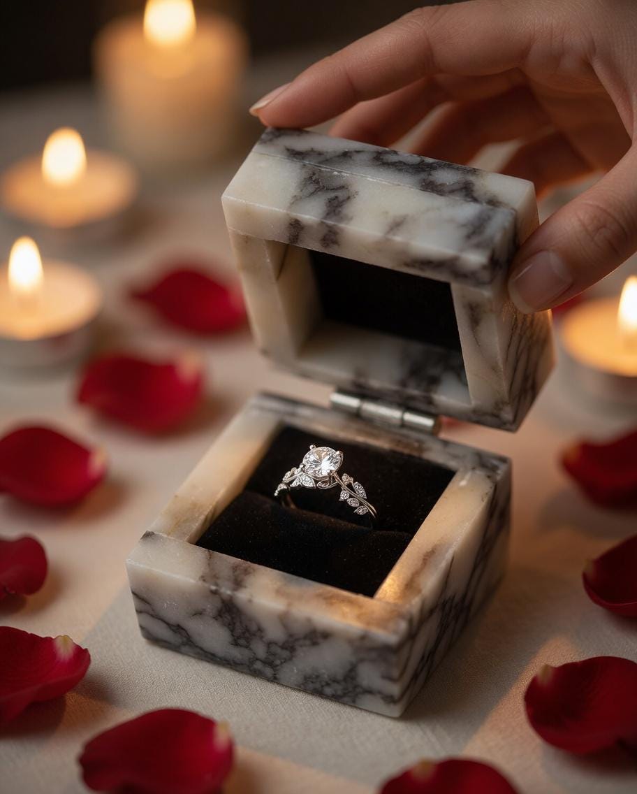 Amaretto Viola Purple White Ring Box a beautiful box perfect for a proposal or display a perfect keepsake that will be treasure forever