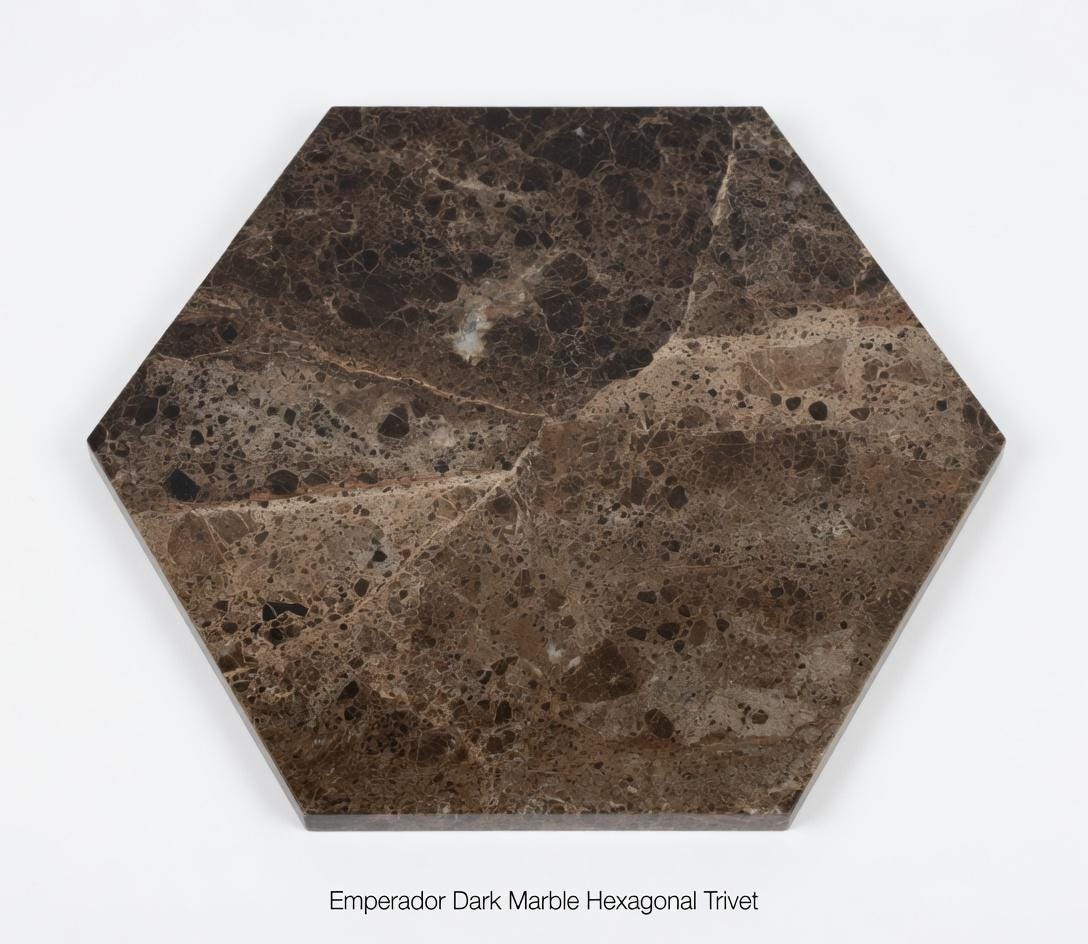 Emperador Dark Marble Hexagon Trivets,  Hot plate. Perfect to protect your table from hot pots available in many sizes.