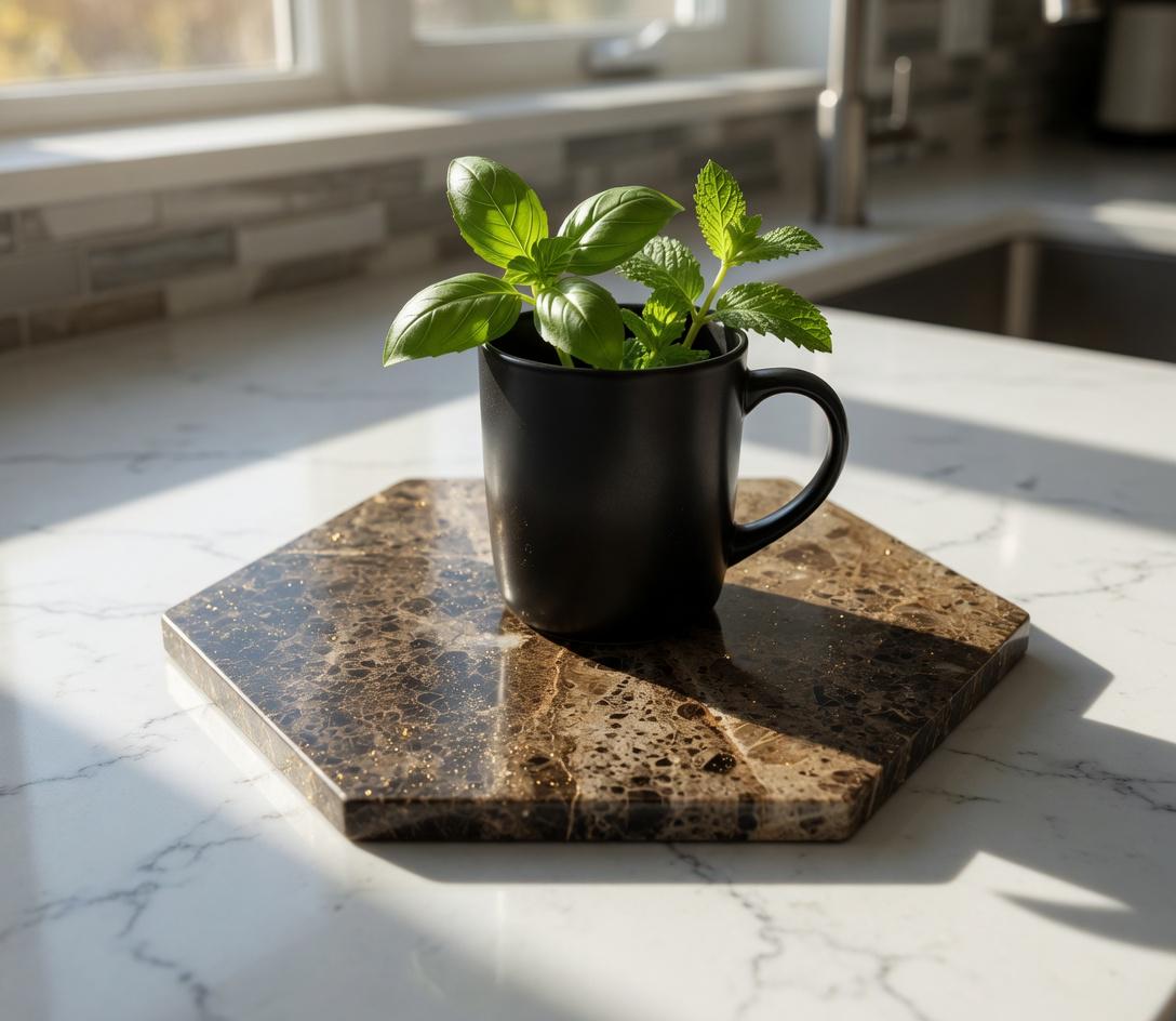 Emperador Dark Marble Hexagon Trivets,  Hot plate. Perfect to protect your table from hot pots available in many sizes.