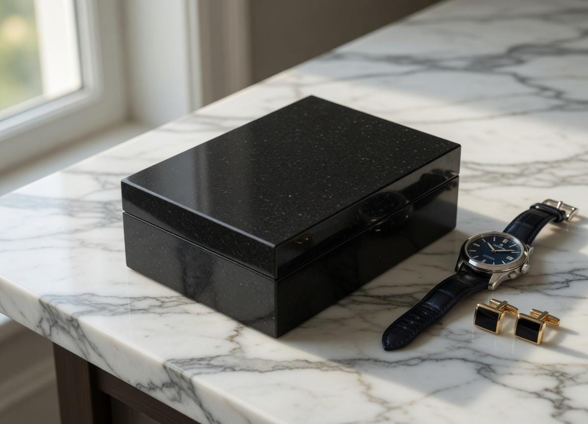 Handmade Absolute Black Granite Box, 8"×5" height 2 1/2" elegant storage box for all your needs