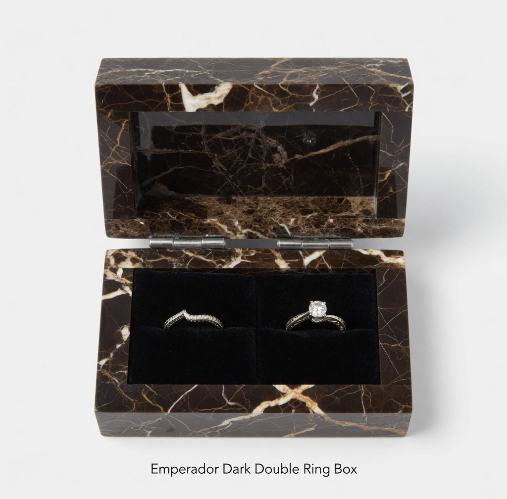 Emperador Dark Marble Double Ring Box a beautiful box perfect for a proposal or display a perfect keepsake that will be treasure forever
