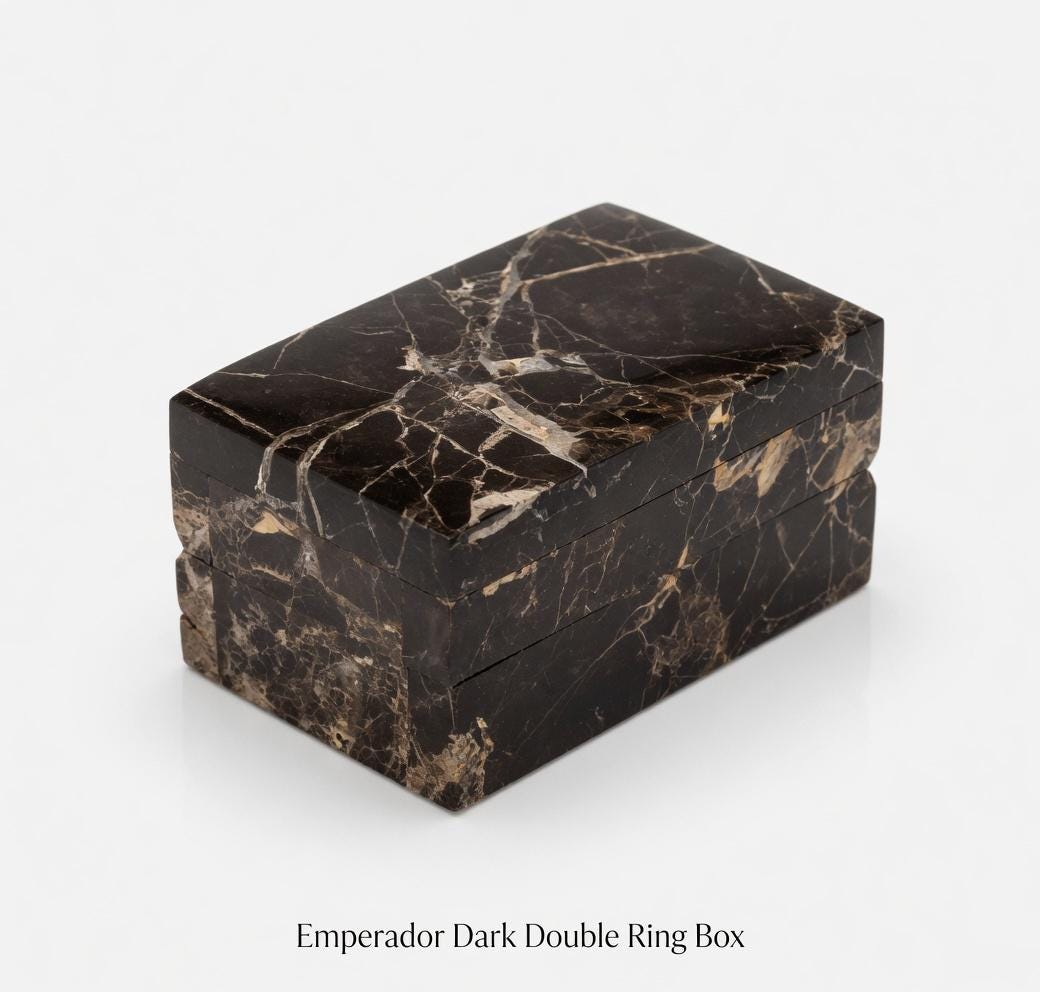 Emperador Dark Marble Double Ring Box a beautiful box perfect for a proposal or display a perfect keepsake that will be treasure forever