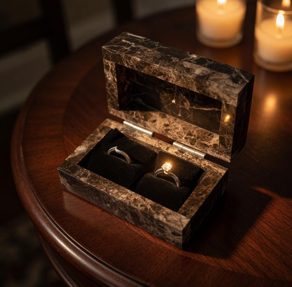 Emperador Dark Marble Double Ring Box a beautiful box perfect for a proposal or display a perfect keepsake that will be treasure forever