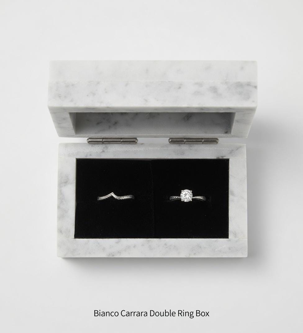 Bianco Carrara Marble Double Ring Box a beautiful box perfect for a proposal or display a perfect keepsake that will be treasure forever