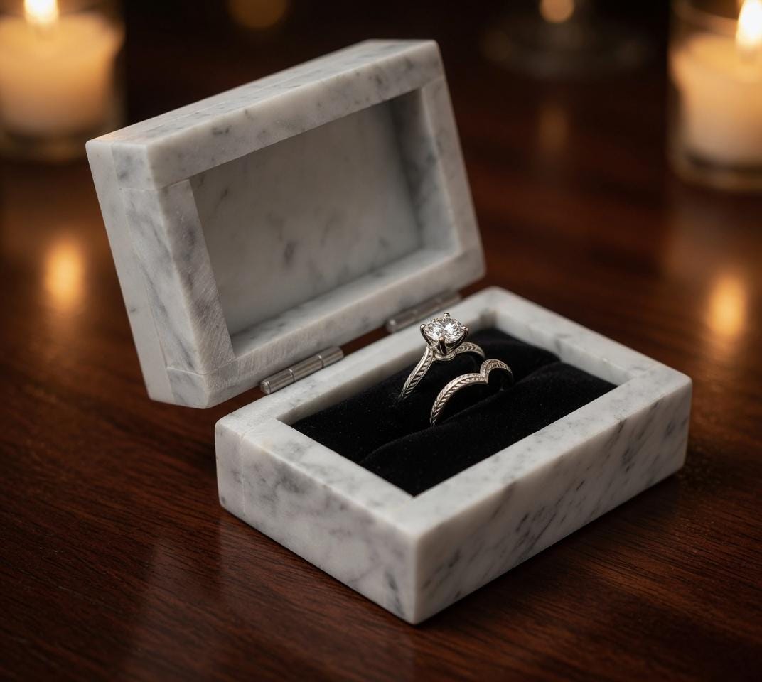 Bianco Carrara Marble Double Ring Box a beautiful box perfect for a proposal or display a perfect keepsake that will be treasure forever