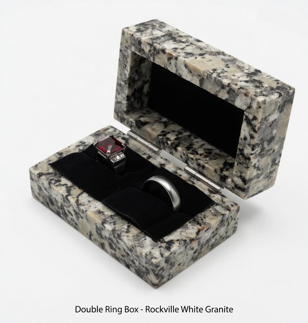 Rockville White Granite Double Ring Box a beautiful box perfect for a proposal or display a perfect keepsake that will be treasure forever