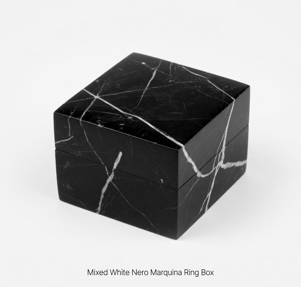 Mixed White Nero Marquina Marble Ring Box a beautiful box perfect for a proposal or display a perfect keepsake that will be treasure forever